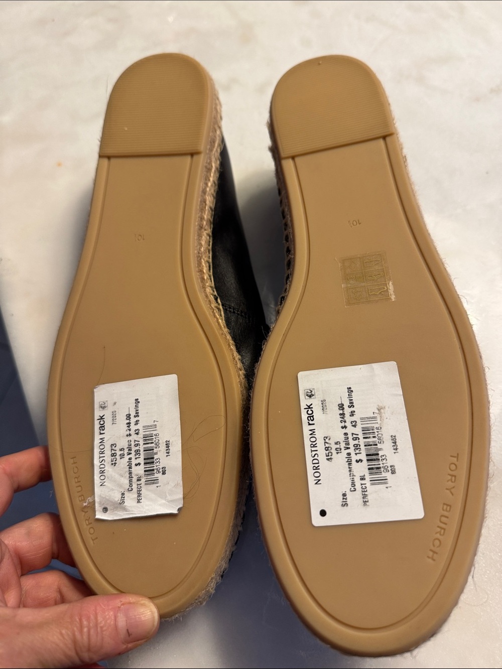 Tory Burch Black Leather Espadrille Slip-Ons with Logo - Picture 2 of 6